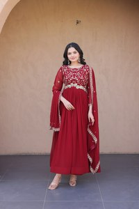 Robes de mariée en georgette aux designs indiens traditionnels modernes pour femmes, robes élégantes à prix abordable - Product Image 3