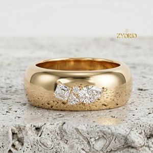 Multi Stone Moissanite Band <b>Ring</b> 10K Gold Premium Luxury Wedding <b>Ring</b> <b>Fine</b> Jewelry - Product Image 5
