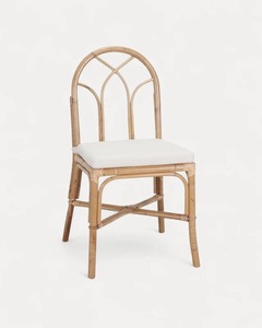 Modern Solid Wood Frame Rattan <b>Dining</b> <b>Chair</b> with Microfiber Fabric <b>Cushion</b> Seat and 1 Year Warranty - Product Image 1