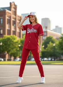 Unisex Red <b>Baseball</b> Jersey Short Sleeve Solid Color Polyester Button Closure Regular Fit Adults All Seasons Apparel - Product Image 2