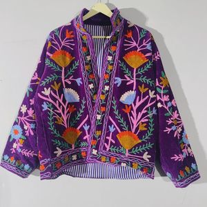 Traditional Cotton Canvas Hand Embroidered Suzani Jacket-Women's Suzani Short Jackets Summer Coat Casual <b>Dresses</b> - Product Image 5