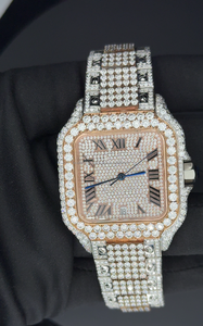 Luxury Hand-Painted Art Roman Numeral Moissanite <b>Watch</b> - Bust Down VVS <b>Diamond</b> Men's <b>Watch</b> - Urban Hip Hop Jewelry - Product Image 6