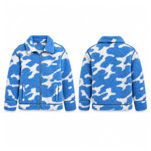 Online Selling Blue Camouflage <b>Fleece</b> Jacket Zipper Closure Turn-down Collar Casual Winter Wear Regular Fit Knitted <b>Sherpa</b> Coat - Product Image 1