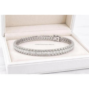 Bracelet à double rangée de pierres transparentes avec serties carrées géométriques, bijoux fantaisie argentés pour les détaillants - Product Image 3