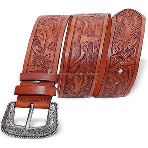 Cinturón de herramientas de cuero occidental original para hombre con grabado de diseño de toro de cuerno personalizado hecho a mano clásico con hebilla antigua elegante - Product Image 5