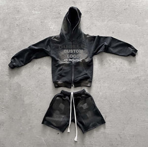 Ensemble survêtement 2026 personnalisé avec veste coupe-vent à imprimé en relief et short de sport, et sweat à capuche zippé réfléchissant - Product Image 2