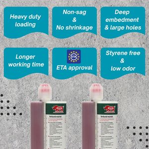 Adhésif époxy à deux composants pour ancrage chimique de 400 ml, résistance structurelle, pour l'ancrage des armatures dans le béton non fissuré - Product Image 4