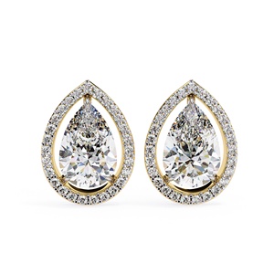 Boucles d'oreilles clous de qualité export, 0,50 carat chacune, taille poire, en or massif 14K, boucles d'oreilles tendance pour femme, diamant de laboratoire, pierre latérale ronde - Product Image 5