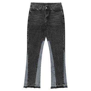<b>Men's</b> <b>Black</b> Washed Loose Straight Leg <b>Jeans</b> Patchwork Color Block Denim Pants Streetwear - Product Image 2