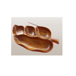 Bandeja de Servir de Madera con Forma de Hoja, Pulida y Hecha a Mano, con 3 Compartimentos y Asa, Ecológica, Organizador de Aperitivos y Condimentos, Cocina Moderna - Product Image 5