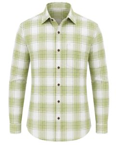 Camisa a Cuadros Verde Lima y Blanca Personalizada para Hombre, Camisa Casual Formal de Manga Larga con Botones, Franela de Algodón, Ropa de Oficina, Camisa Personalizada - Product Image 1
