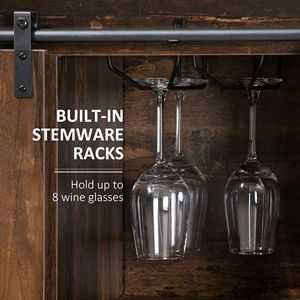 Buffet d'appoint industriel en chêne avec portes coulissantes de style grange, tiroirs réglables et supports à verres pour bar à café - Product Image 5