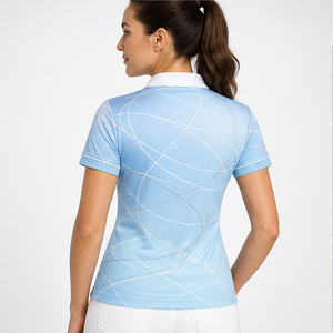 Polo Personalizado para Mujer, Color Azul Cielo y Blanco, con Línea Curva, Secado Rápido, Transpirable, Manga Corta, Uniforme de Golf, WPS-0774 - Product Image 4