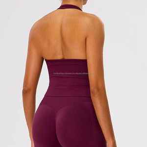Scoop Neck Halter <b>Crop</b> <b>Top</b> Women's Yoga Set Solid Colour Breathable Spandex Polyester High Waist Two Piece Activewear - Product Image 2