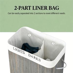 Cesto per Bucato Pieghevole in Bambù Grigio, Design Richiudibile per una Comoda Conservazione - Product Image 3