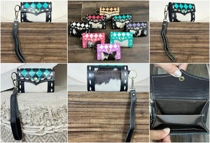 Porte-monnaie en cuir de vachette artisanal 2026, motif à carreaux, cuir à poils, mode western, porte-monnaie et porte-clés pour femmes - Product Image 3