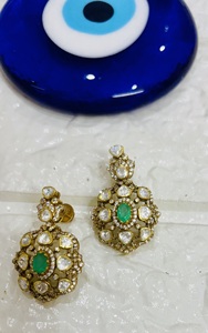 Pendientes de Plata 925 Chapados en Oro Vintage con Piedras Polki, Joyería de Boda para Mujer, Amaira Jewels Hechos a Mano - Product Image 3