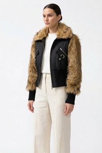 Veste matelassée noire pour femme avec col en fourrure de renard, manches longues, fermeture éclair, imperméable, rembourrage en coton écologique, hiver - Product Image 4