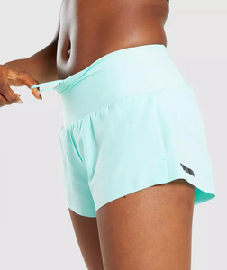Shorts Deportivos de Cintura Alta para Mujer, Color Verde Menta, de Secado Rápido, Tejido Elástico, Corte Regular, Color Sólido, Ropa Deportiva - Product Image 4