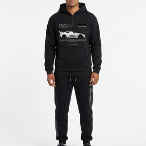 Nouvel ensemble de survêtement noir à capuche pour homme, manches longues, fermeture éclair frontale, imprimé voiture, streetwear, pantalon de jogging avec poches latérales, pour l'automne - Product Image 1