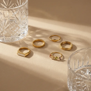 Designer Geometric Stainless Steel Inlay <b>Ring</b> with 18K Real Gold PVD Coated Plating Fashion Jewelry <b>Statement</b> <b>Rings</b> for Women - Product Image 2