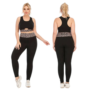 Ensemble de yoga 2 pièces, haut court taille haute et leggings longs imprimé léopard, grande taille, vêtements de sport pour femmes - Product Image 1
