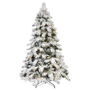 Sapin de Noël floqué pré-éclairé de 2,4 m avec 470 lumières LED blanc chaud, design pin enneigé, branches articulées, support métallique - Product Image 1