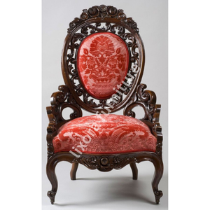 Luxury Handcrafted Solid Wood Dining <b>Chair</b> Ornate Baroque Scroll Carving <b>Red</b> <b>Velvet</b> Upholstered Seat - Product Image 5