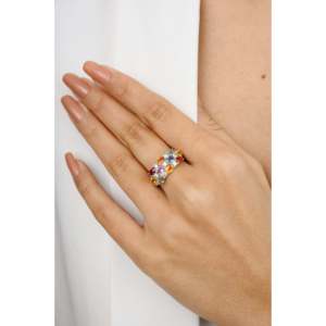 Bague d'éternité en or 18 carats avec saphir arc-en-ciel taille poire et diamants - Product Image 4