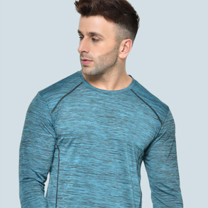 T-shirt homme manches longues en tricot, col rond, couleur unie, coupe classique, style décontracté, bleu - Product Image 2