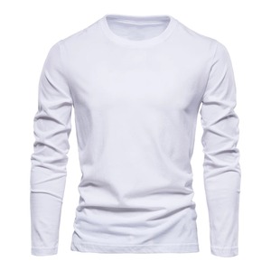 เสื้อยืดคอกลมแขนยาวสีขาวล้วนสำหรับผู้ชาย ทรงเข้ารูป สไตล์ลำลอง ผ้าเจอร์ซีย์คอตตอน 100% แบบถัก - Product Image 1
