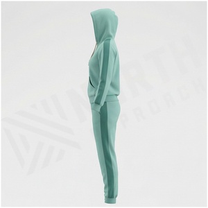 <b>Women</b> 100% Cotton Hooded Tracksuit Solid Color Full <b>Zip</b> Sweatshirt & Jogger Pants Casual Autumn Wear - Product Image 3