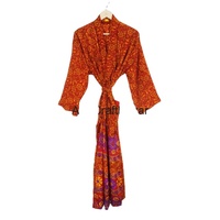 Bata Larga Íntima y Sexy de Mujer para Fiesta, Estilo Kimono Sari de Seda con Cinturón, Bolsillos Delanteros y Confección Artesanal de Patchwork