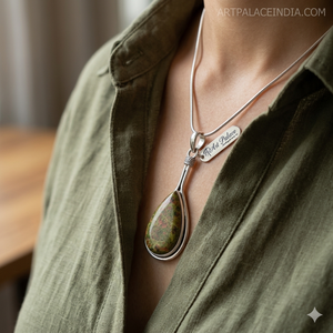 Pendentif en argent Art Palace avec pierre précieuse en jaspe vert naturel taille poire pour la création de colliers - Product Image 3