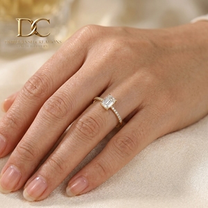 9K Solid <b>Gold</b> Octogan Lab Grown Diamond Pave <b>Set</b> for Certified Luxury Engagement <b>Ring</b> Fine Jewelry for Women - Product Image 2
