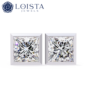 Pendientes de Diamantes Cultivados en Laboratorio, Corte Princesa, Estilo Clásico, Joyería de Boda para Mujer con Certificado IGI - Product Image 1