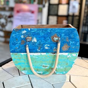 Macetas / Bolsas para Flores de Madera de Barco Reciclada, Color Original, Decoración para Hogar, Jardín y Exteriores, Macetero Redondo de Ratán/Mendong Mediano - Product Image 3