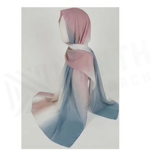 Elegant Women's Long 100% <b>Silk</b> Scarf Color Blocking Gradient Pink Blue Multi-Functional All Seasons Daily Wear - Product Image 3