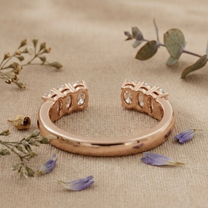 14K Rose Gold Oval Diamond <b>Open</b> <b>Ring</b> Adjustable Double Row Diamond <b>Ring</b> Women Fine Jewelry - Product Image 3