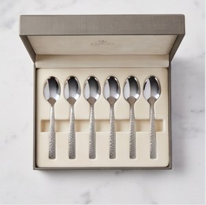 Ensemble de 6 cuillères à thé élégantes en acier inoxydable, manche martelé, finition miroir, cuillères à café modernes - Product Image 6