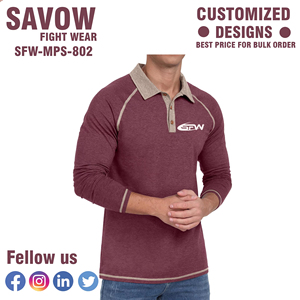 เสื้อโปโลแขนยาวผู้ชาย สีแดงเลือดหมู ผ้าเนื้อนุ่มระบายอากาศดี ดีไซน์ลำลอง พิมพ์ลายโลโก้ด้านหน้า - Product Image 3