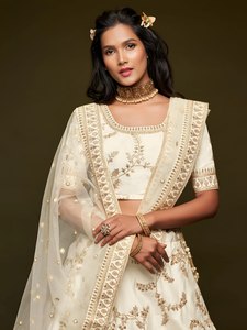 Luxury Ivory Gold Embroidered Bridal Lehenga Choli Set with Dupatta | Designer Wedding Wear Lehenga for Women - Product Image 1