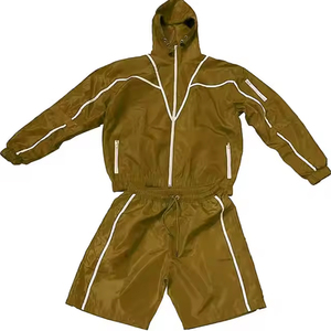 Unisex Olive Green Windbreaker Tracksuit Set Hooded Jacket Drawstring Shorts Quick Dry Lightweight 100% Cotton Full Sleeve - Product Image 6