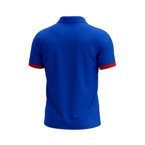 Polo homme bleu roi à manches courtes, personnalisé, décontracté, pour le golf, en mélange de coton, avec poignets côtelés rouges contrastants, respirant, haut d'été - Product Image 2