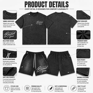 Ensemble deux pièces personnalisé avec cordon de serrage, short taille haute, sweat-shirt 100% coton délavé, short contrastant, vêtements d'été unisexes - Product Image 2