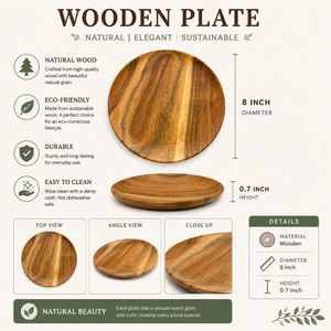Wooden Round Serving Tray | Handmade Wooden <b>Platter</b> | Natural Wood Snack Plate | Wooden Dining & Serving Tray - Product Image 5