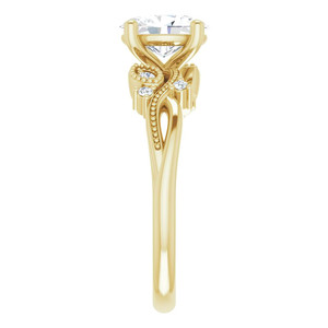 Bague de fiançailles élégante faite à la main en or 10k/14k/18k, ovale, d'inspiration florale, avec diamant de laboratoire et milgrain, pour femmes et jeunes filles - Product Image 4