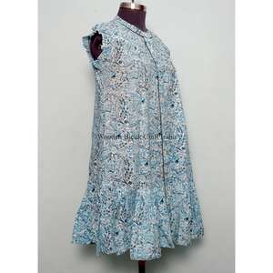 Top estilo minivestido 100% algodón para mujer, con mangas con volantes, cuello redondo, estampado floral, cintura natural ecológica, ideal para salidas informales. - Product Image 3