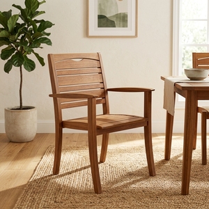 Prima Teak Dining <b>Garden</b> <b>Chair</b> Stackable Traditional Outdoor <b>Wooden</b> Furniture Durable Armrest Design Tapered Leg Hard Floor Use - Product Image 3