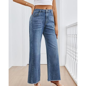 Jean tendance pour femme, respirant, mignon, coupe large, jambe droite, confortable, en denim - Product Image 3